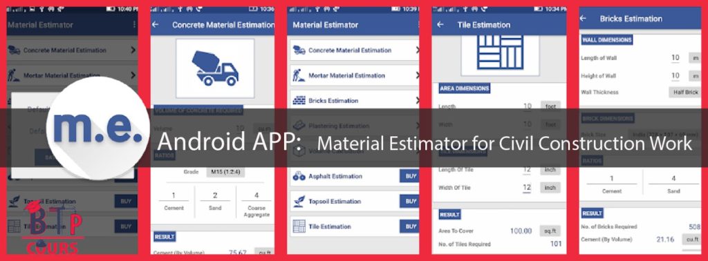 Mobile APP: Material Estimator for Civil Construction Work Mobile APP génie civil pour android sur BTP-cours