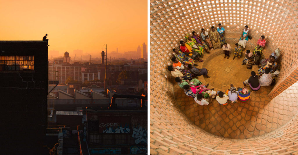 Les gagnants du One Photo Challenge de l'année dernière : "Philadelphia Wasteland" par Chris Hytha (à gauche) et "Women Gather" par Bruce Engel (à droite).