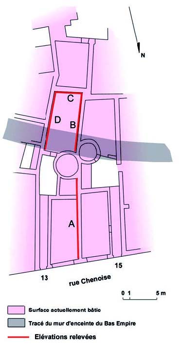 IMMEUBLE N° 13, RUE CHENOISE : plan du rez-dechaussée. D.A.O. S. Penon et P.-Y. Carron.